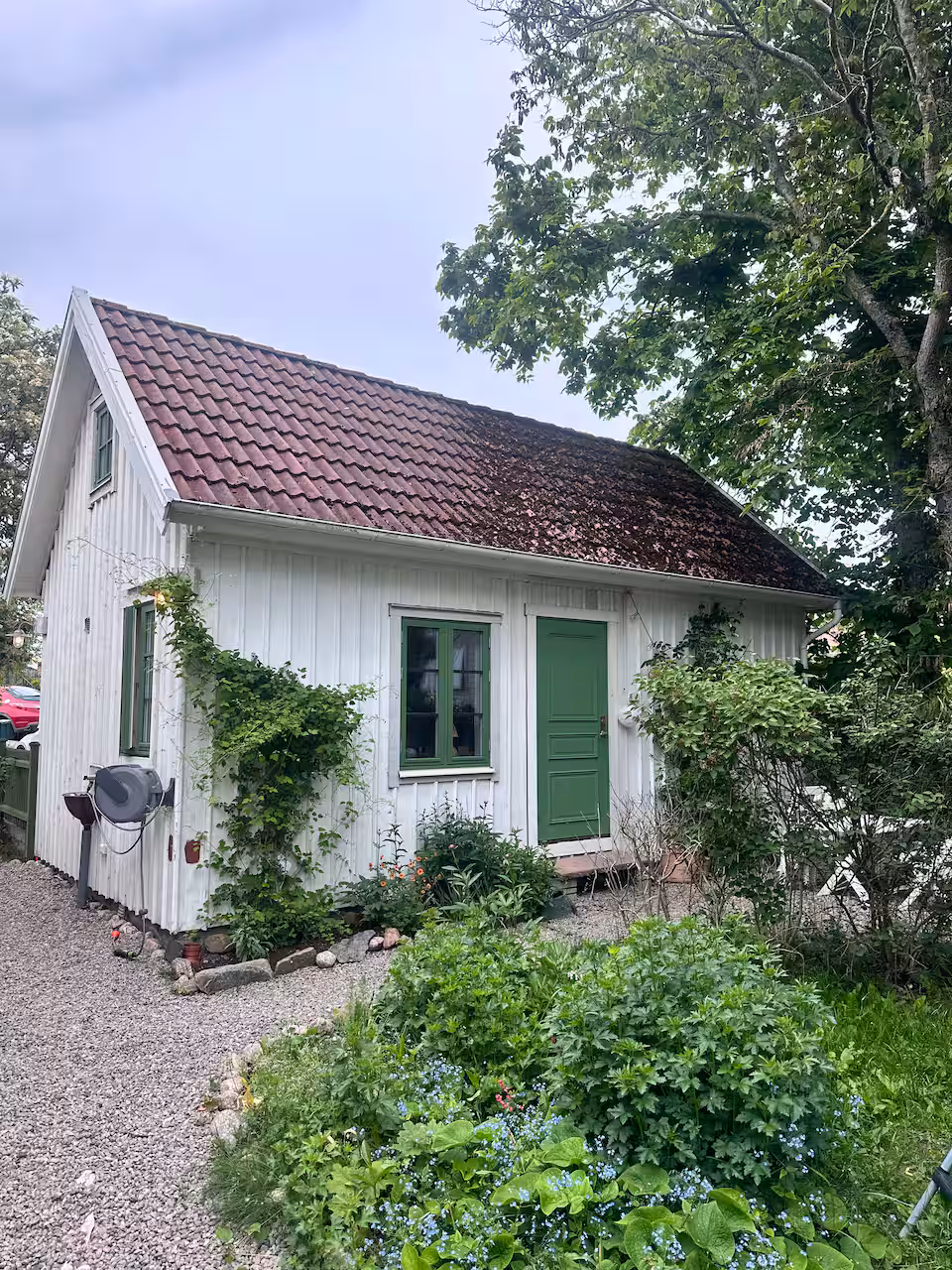 Fiolverkstan i den lummiga trädgården